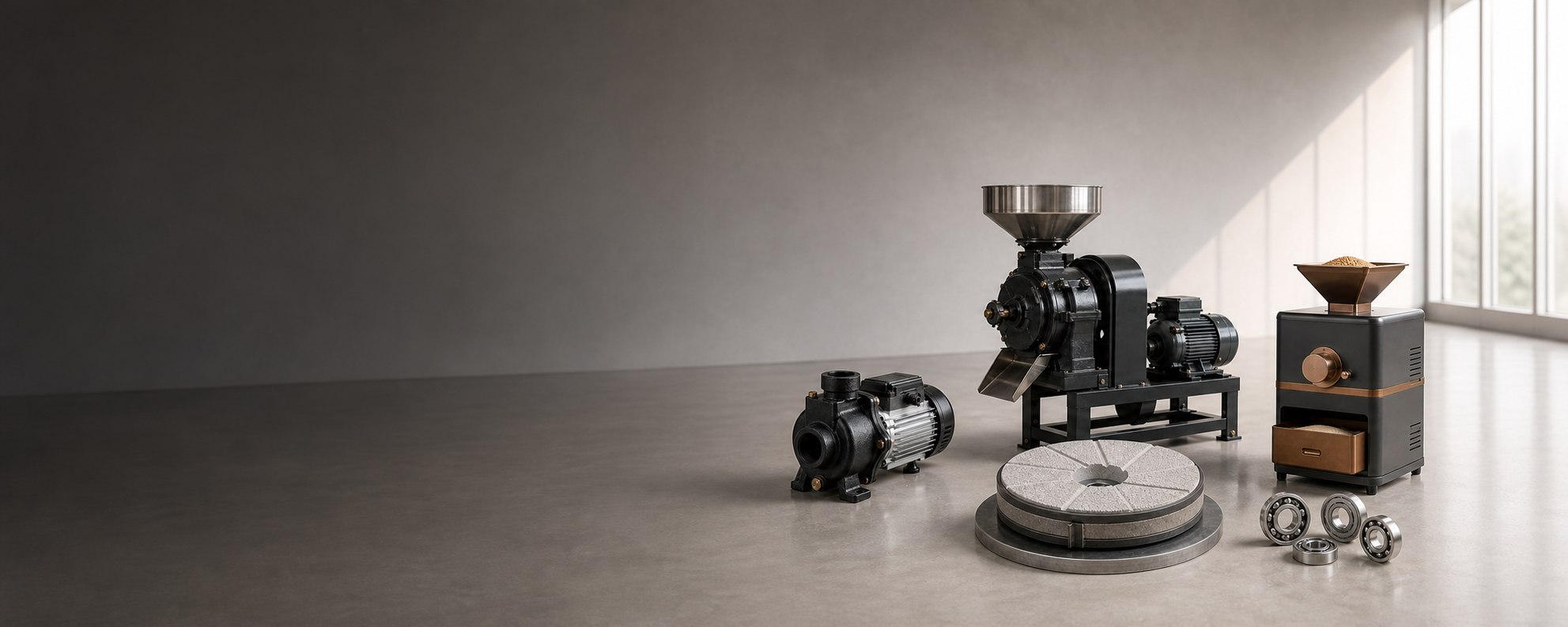 Jalaram Emery Stone product range including emery stone, flour mills, water pump and bearings